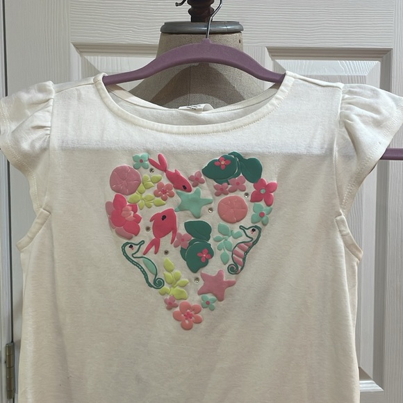 Gymboree white top seahorses fish starfish heart flowers cap sleeve girls size 8 - Picture 2 of 6